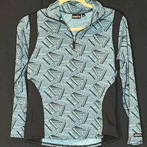 Kerrits Equestrian girls 3/4 zip navy and baby blue riding shirt.